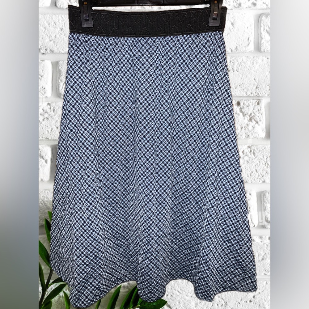 LuLaRoe Lola Midi Skirt with Plaid Pattern and Detailed Elastic Waistband